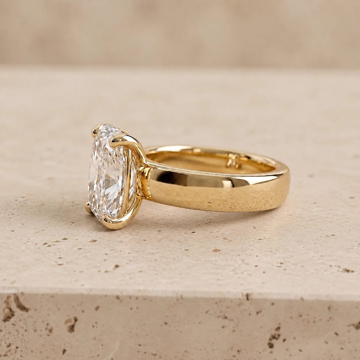 3 CT Elongated Cushion Lab-Grown Diamond Wide-Band Engagement Ring