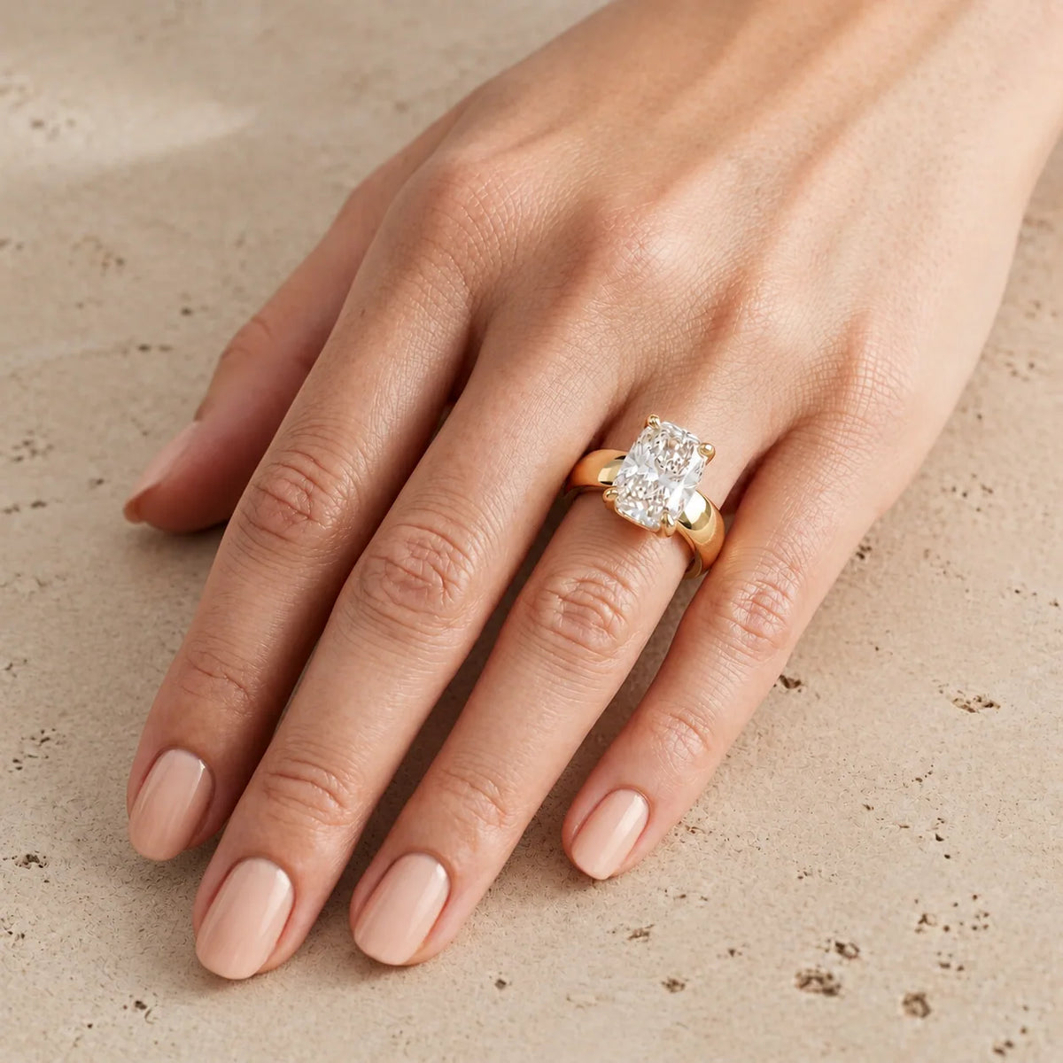3 CT Elongated Cushion Lab-Grown Diamond Wide-Band Engagement Ring