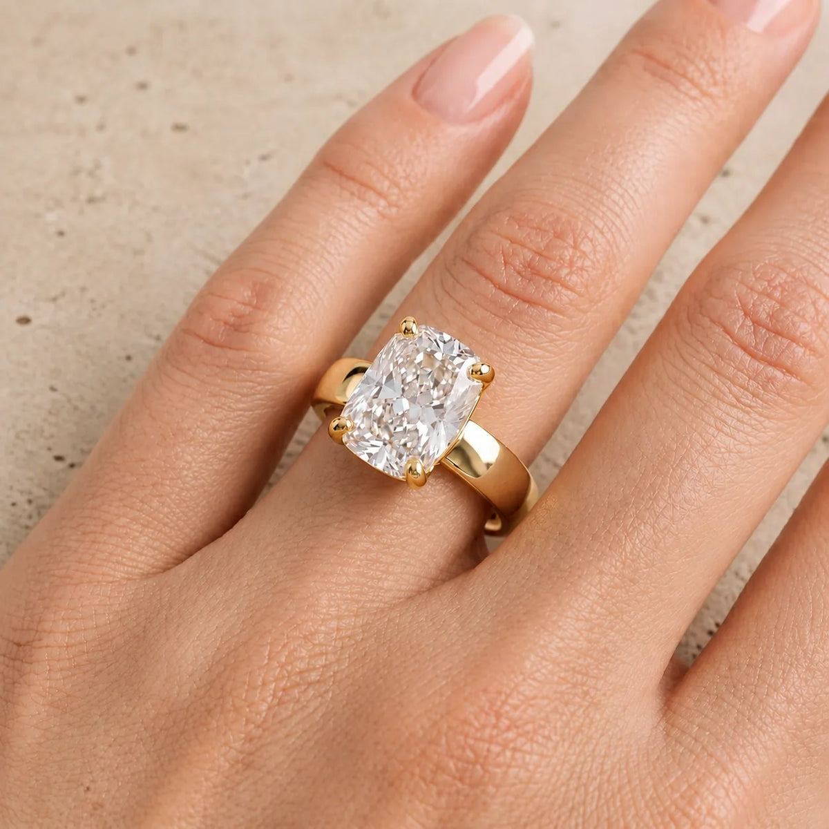 3 CT Elongated Cushion Lab-Grown Diamond Wide-Band Engagement Ring