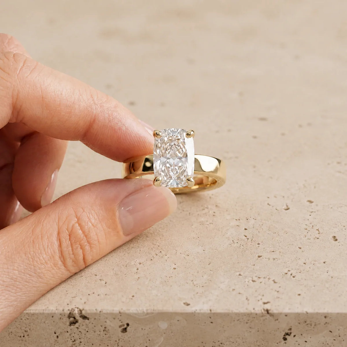 3 CT Elongated Cushion Lab-Grown Diamond Wide-Band Engagement Ring
