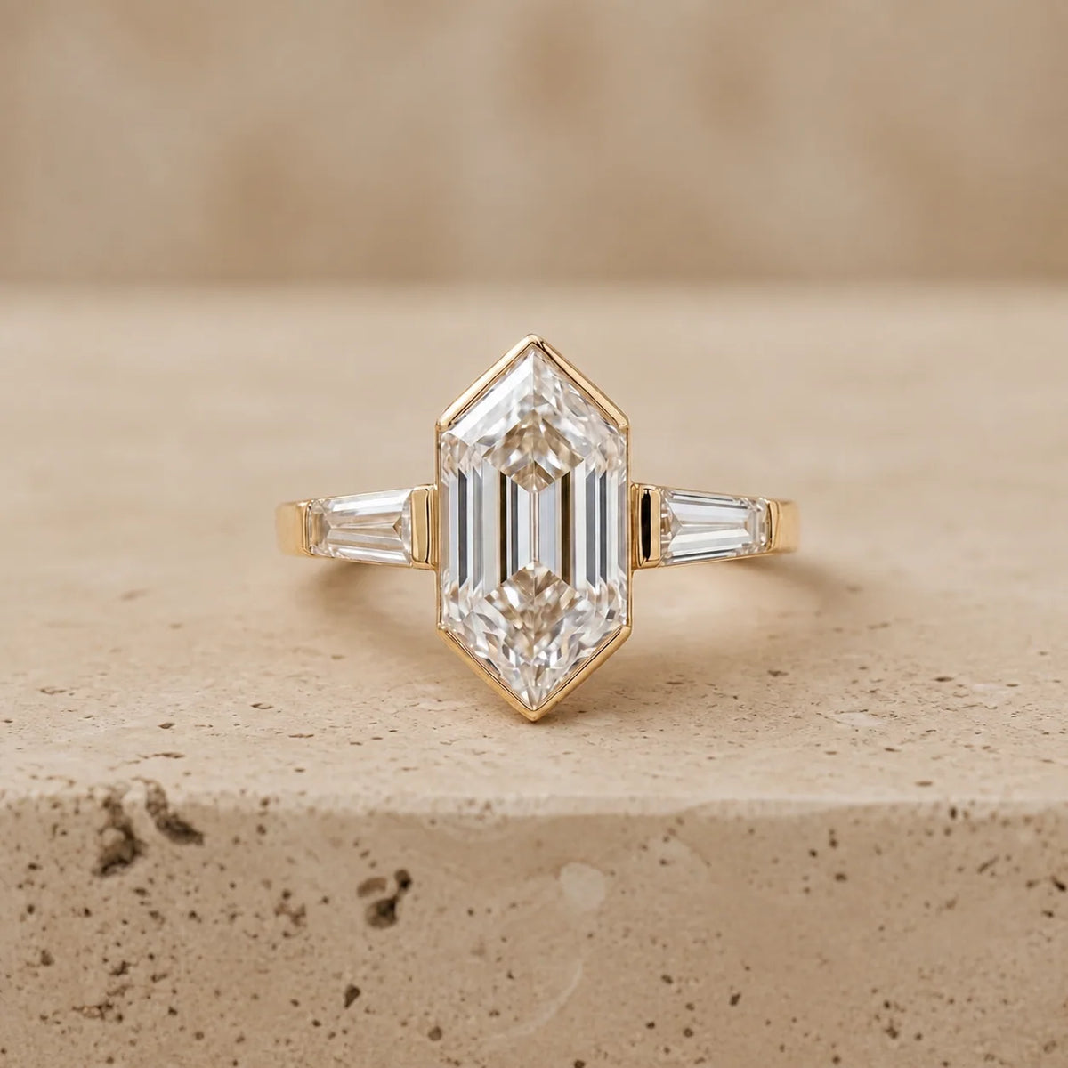 3 CT Elongated Hexagon Step Lab-Grown Diamond Three-Stone Geometric Engagement Ring
