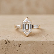 3 CT Elongated Hexagon Step Lab-Grown Diamond Three-Stone Geometric Engagement Ring