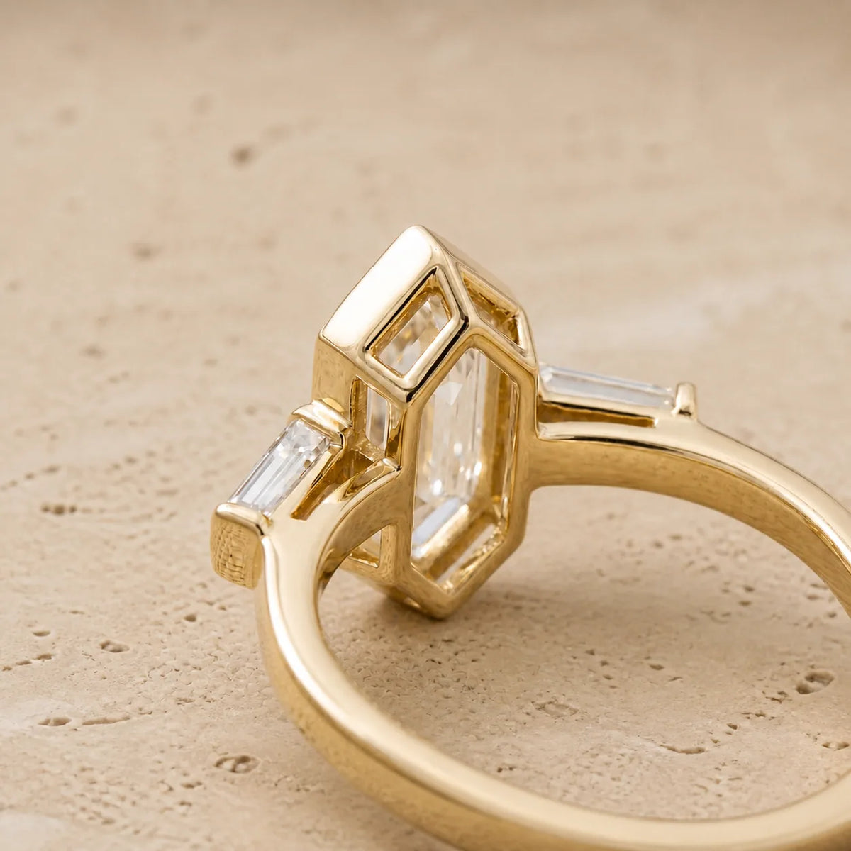 3 CT Elongated Hexagon Step Lab-Grown Diamond Three-Stone Geometric Engagement Ring