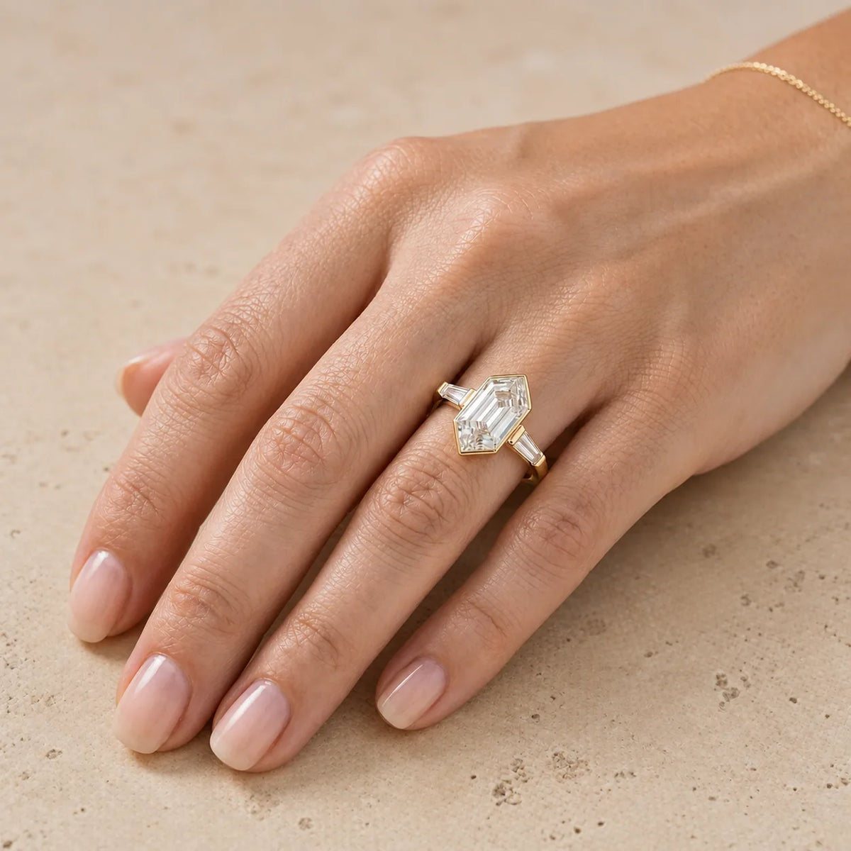 3 CT Elongated Hexagon Step Lab-Grown Diamond Three-Stone Geometric Engagement Ring
