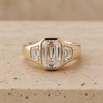 3 CT Emerald Lab-Grown Diamond Art Deco Three-Stone Bezel-Set Engagement Ring