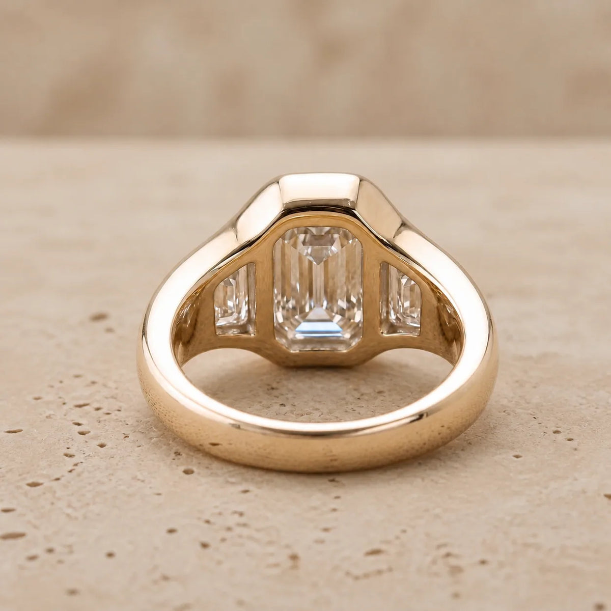 3 CT Emerald Lab-Grown Diamond Art Deco Three-Stone Bezel-Set Engagement Ring