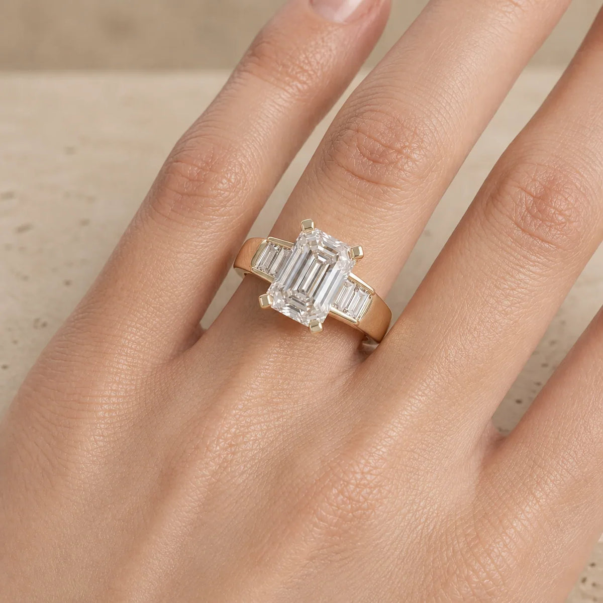 3 CT Emerald Lab-Grown Diamond Channel-Set Band Engagement Ring