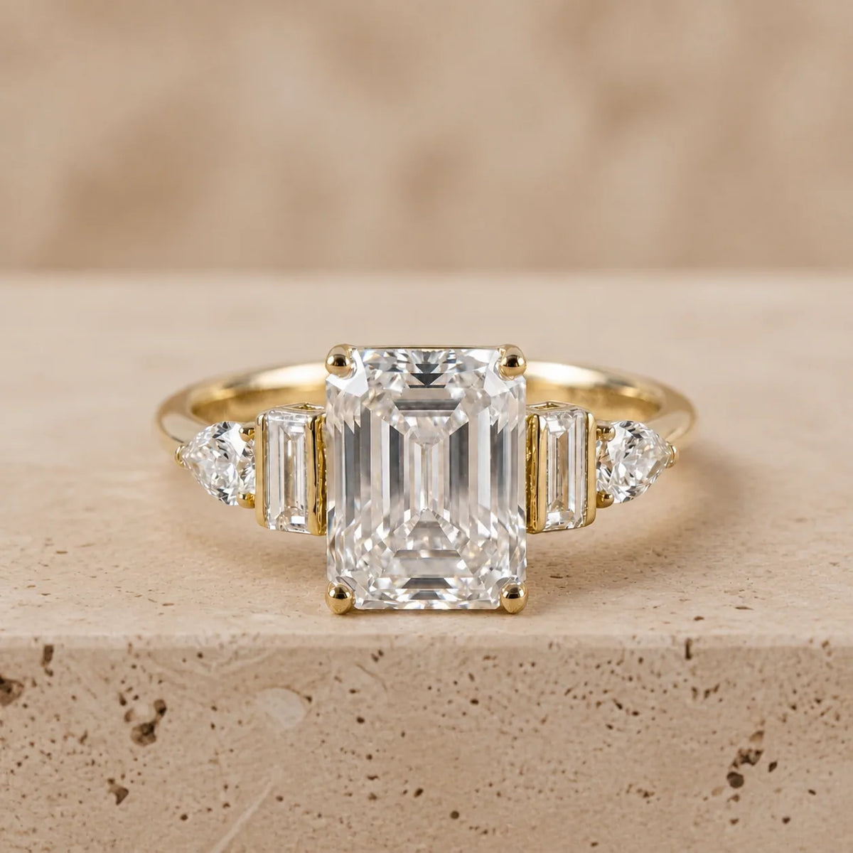 3 CT Emerald Lab-Grown Diamond Five-Stone Engagement Ring