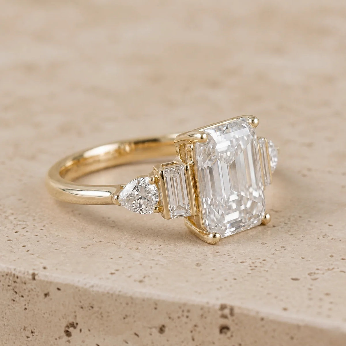 3 CT Emerald Lab-Grown Diamond Five-Stone Engagement Ring
