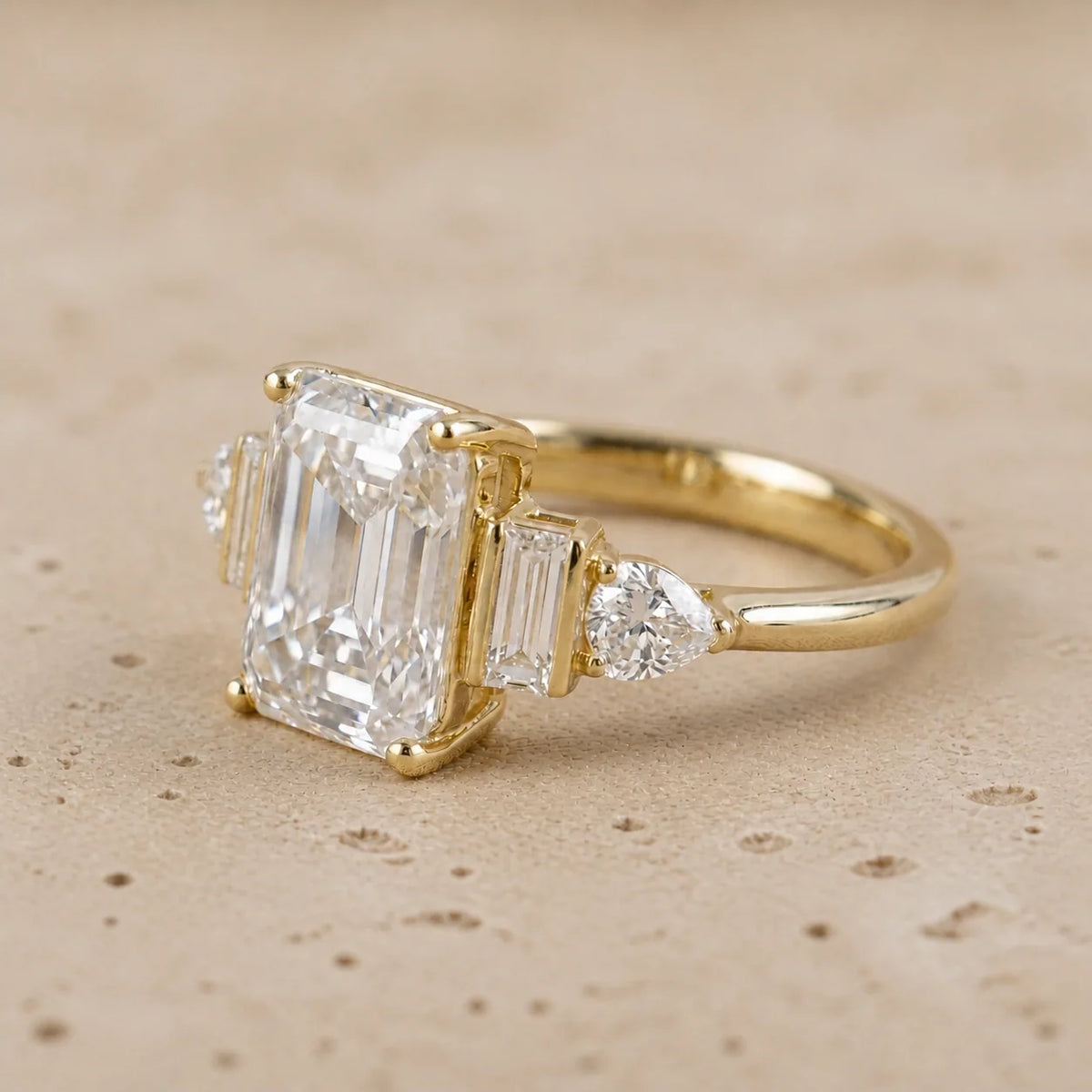 3 CT Emerald Lab-Grown Diamond Five-Stone Engagement Ring