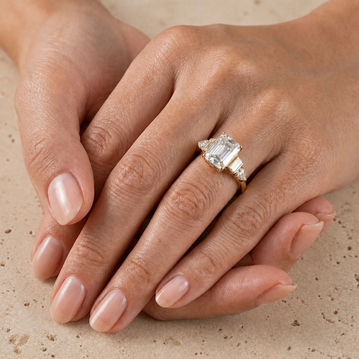 3 CT Emerald Lab-Grown Diamond Five-Stone Engagement Ring