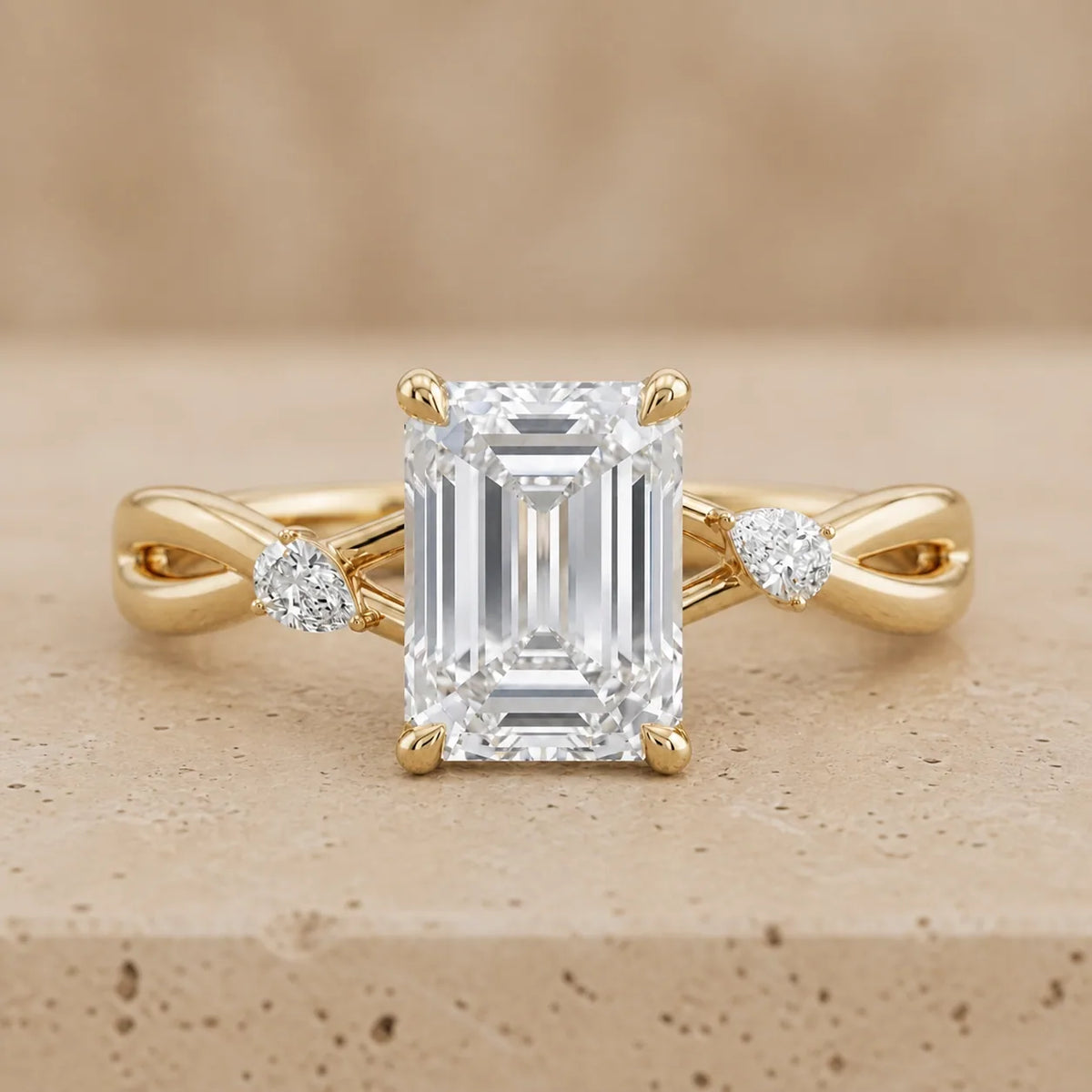 3 CT Emerald Lab-Grown Diamond Leaf & Vine Engagement Ring
