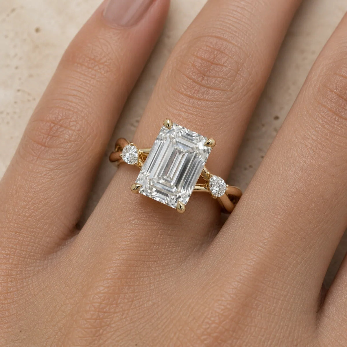 3 CT Emerald Lab-Grown Diamond Leaf & Vine Engagement Ring