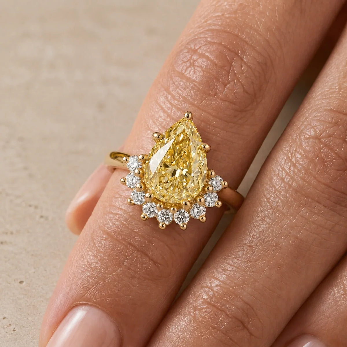 3 CT Fancy Vivid Yellow Pear Lab-Grown Diamond Engagement Ring
