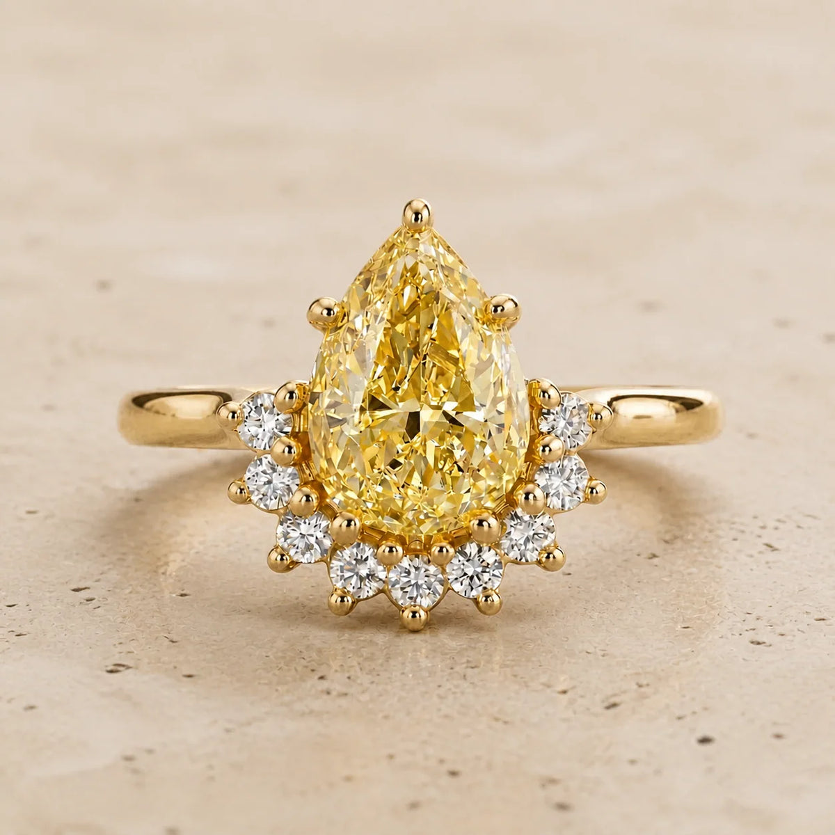 3 CT Fancy Vivid Yellow Pear Lab-Grown Diamond Engagement Ring