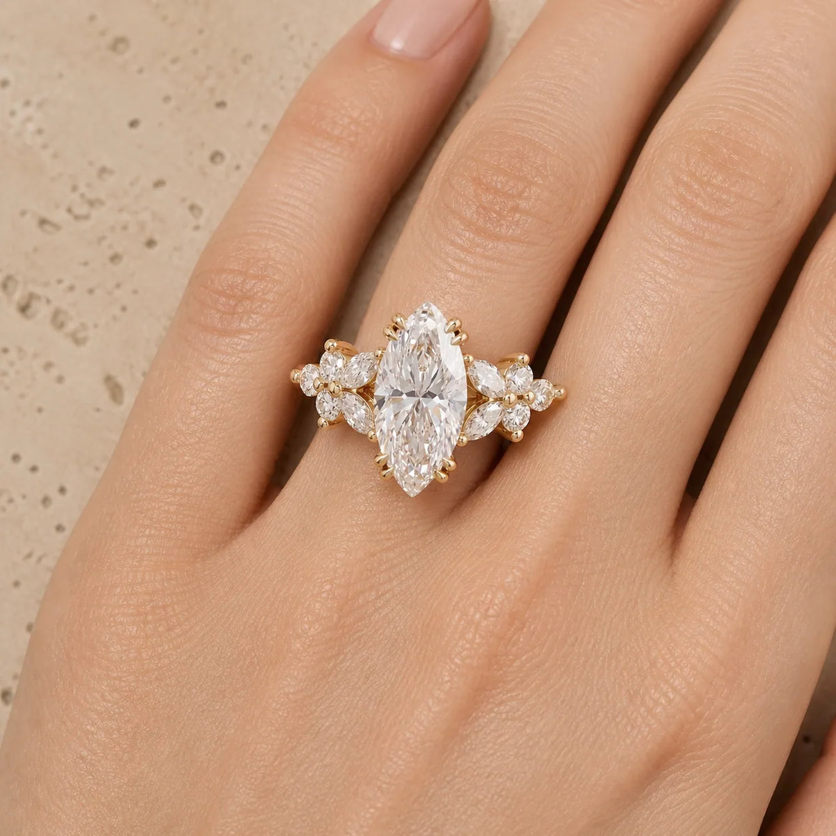 3 CT Marquise Lab-Grown Diamond Vintage-Inspired Nature-Inspired Engagement Ring