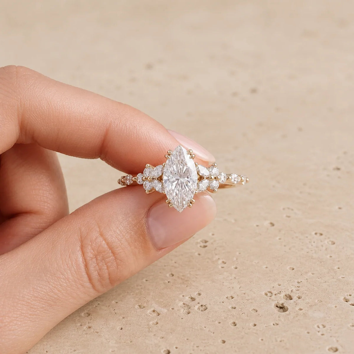 3 CT Marquise Lab-Grown Diamond Vintage-Inspired Nature-Inspired Engagement Ring