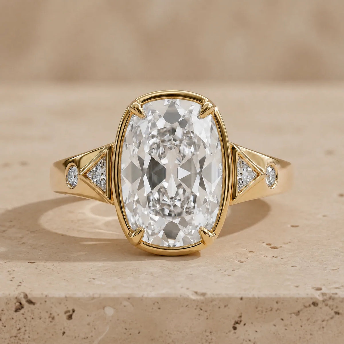 3 CT Old Mine Elongated Cushion Lab-Grown Diamond Bezel-Set Wide-Band Engagement Ring