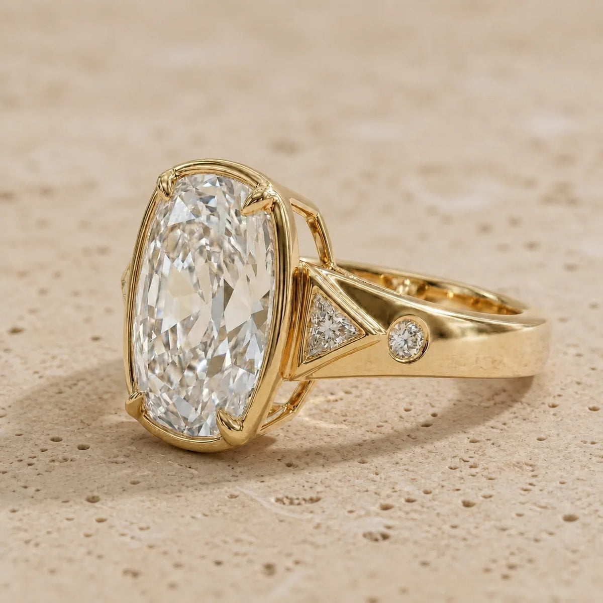 3 CT Old Mine Elongated Cushion Lab-Grown Diamond Bezel-Set Wide-Band Engagement Ring