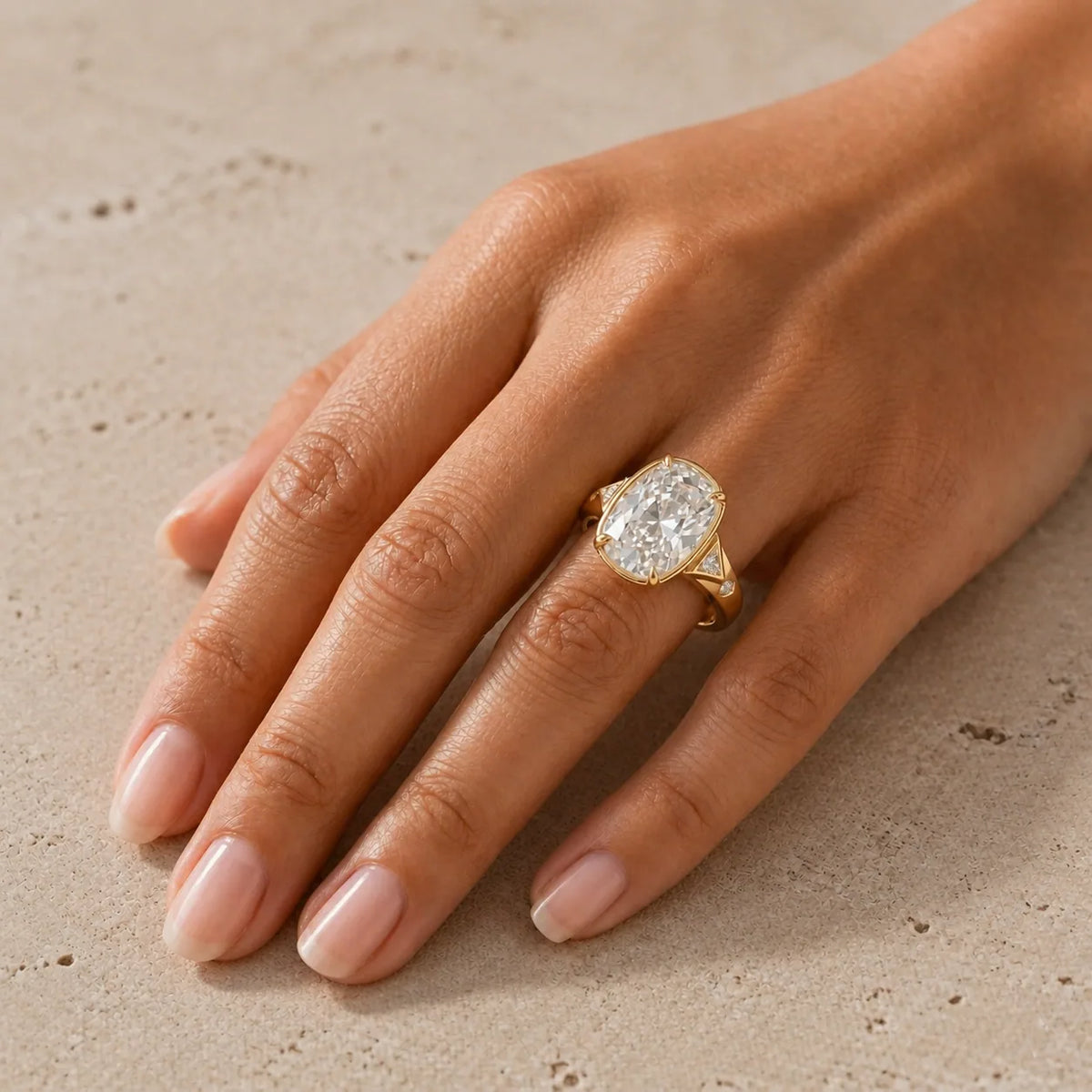 3 CT Old Mine Elongated Cushion Lab-Grown Diamond Bezel-Set Wide-Band Engagement Ring
