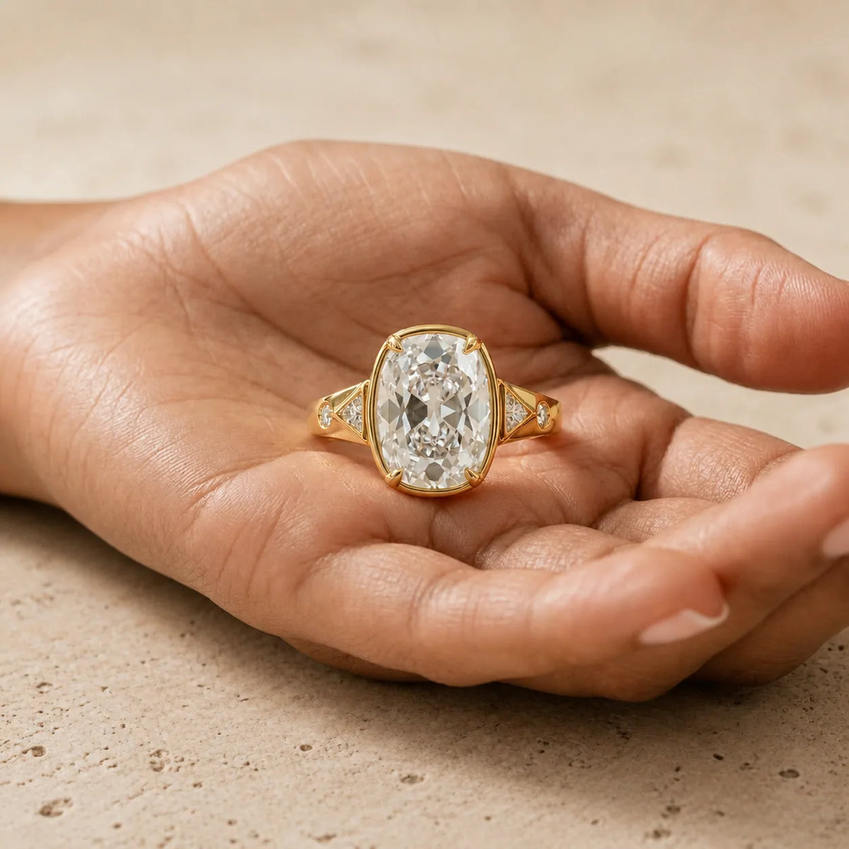 3 CT Old Mine Elongated Cushion Lab-Grown Diamond Bezel-Set Wide-Band Engagement Ring