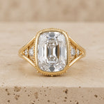 3 CT Old Mine Elongated Cushion Lab-Grown Diamond Victorian-Inspired Bezel-Set Split-Shank Engagement Ring