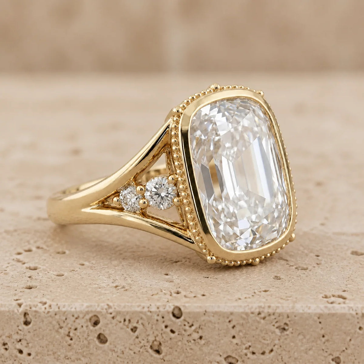 3 CT Old Mine Elongated Cushion Lab-Grown Diamond Victorian-Inspired Bezel-Set Split-Shank Engagement Ring