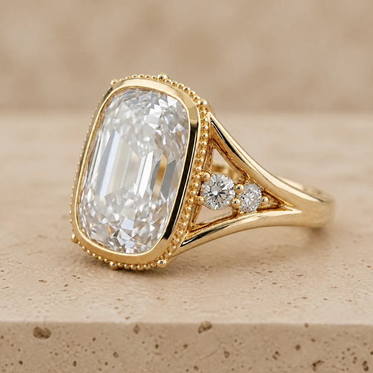 3 CT Old Mine Elongated Cushion Lab-Grown Diamond Victorian-Inspired Bezel-Set Split-Shank Engagement Ring