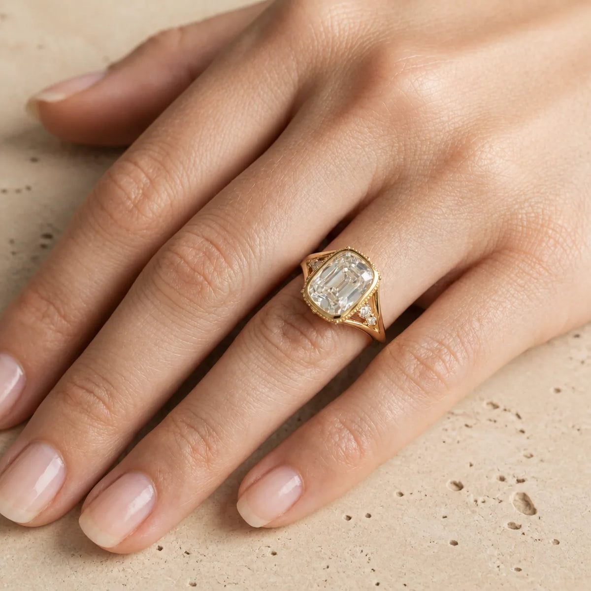 3 CT Old Mine Elongated Cushion Lab-Grown Diamond Victorian-Inspired Bezel-Set Split-Shank Engagement Ring