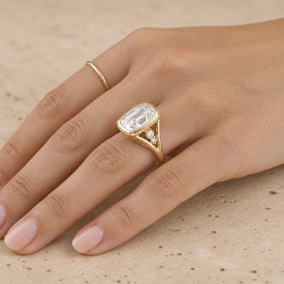 3 CT Old Mine Elongated Cushion Lab-Grown Diamond Victorian-Inspired Bezel-Set Split-Shank Engagement Ring