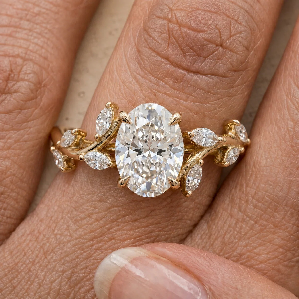 3 CT Oval Lab-Grown Diamond Antique-Inspired Nature-Inspired Engagement Ring