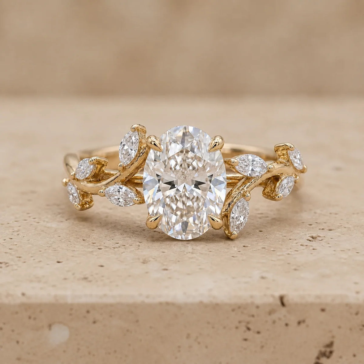 3 CT Oval Lab-Grown Diamond Antique-Inspired Nature-Inspired Engagement Ring