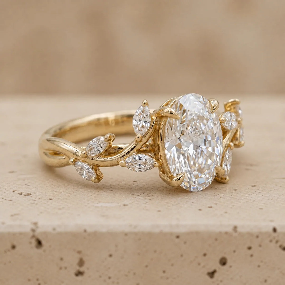 3 CT Oval Lab-Grown Diamond Antique-Inspired Nature-Inspired Engagement Ring