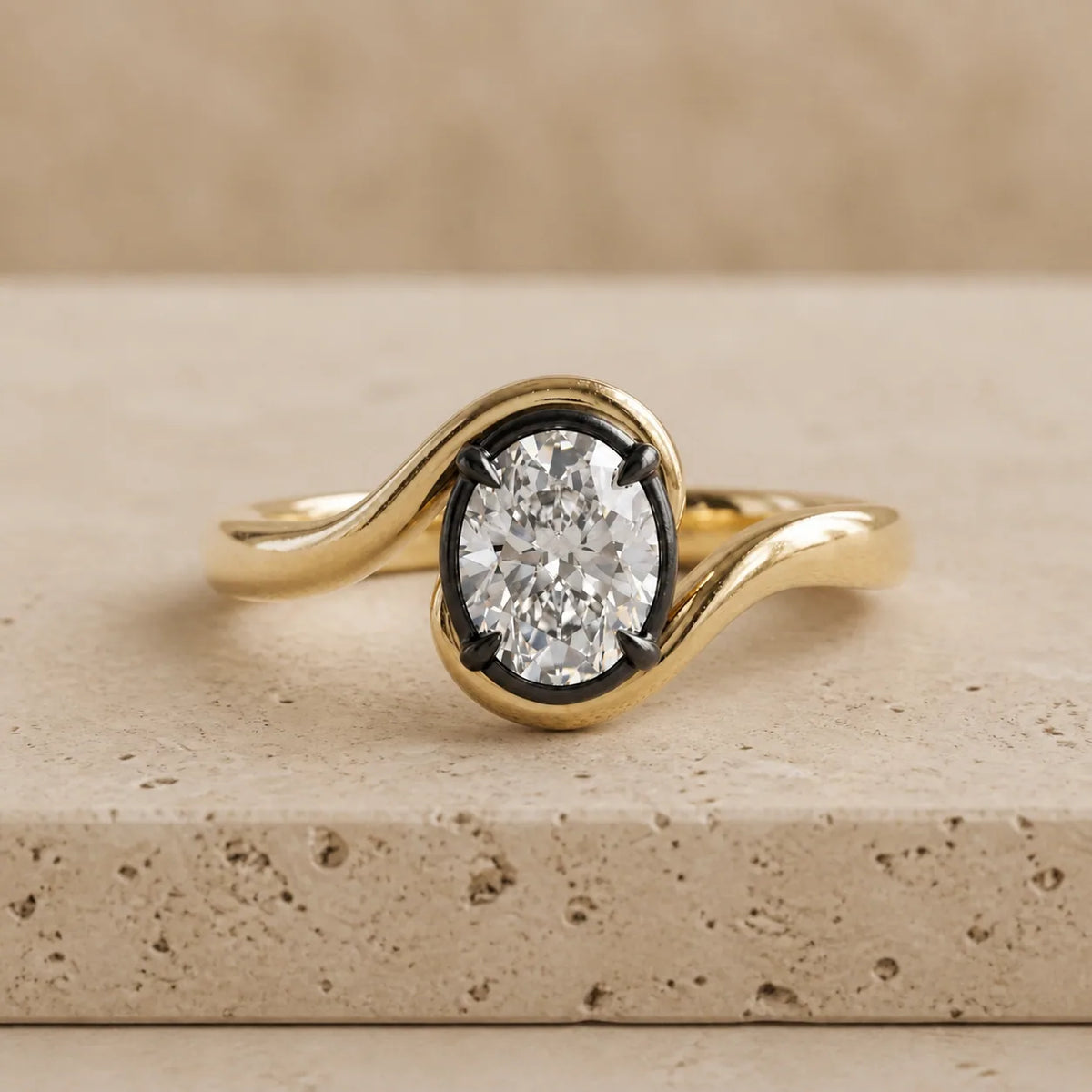 3 CT Oval Lab-Grown Diamond Bezel-Set Bypass Engagement Ring