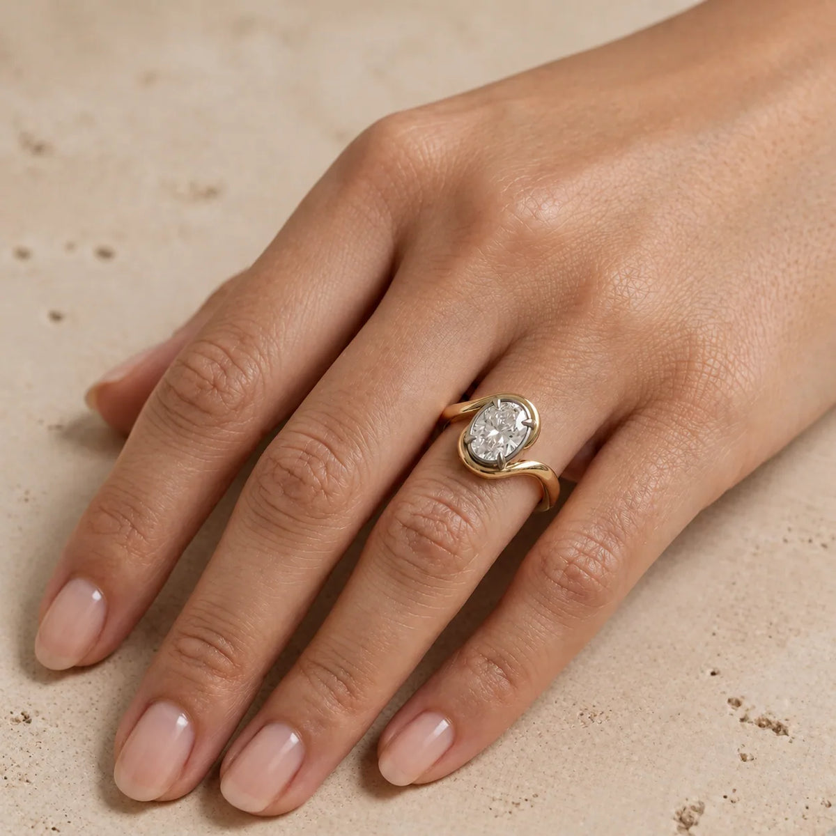 3 CT Oval Lab-Grown Diamond Bezel-Set Bypass Engagement Ring