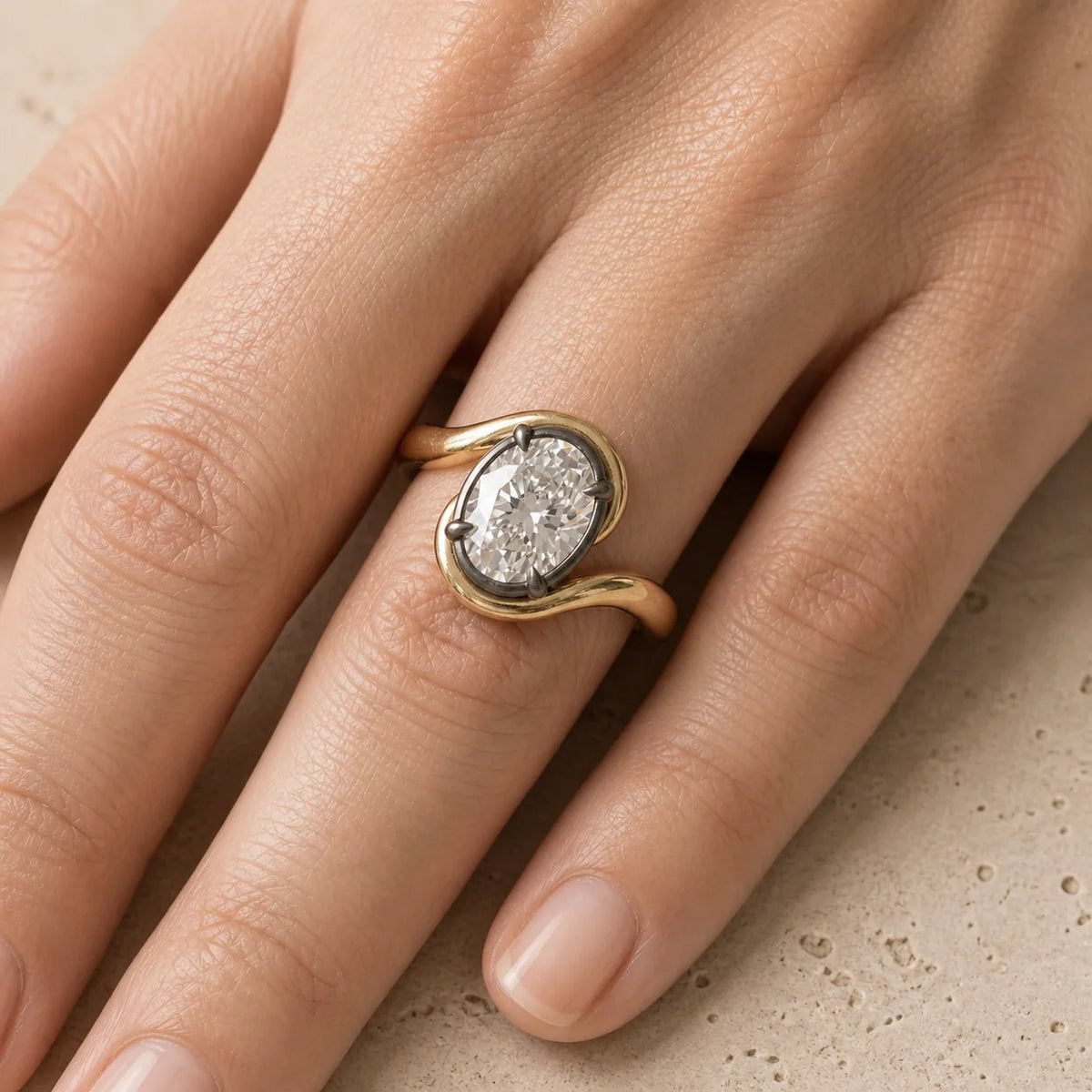 3 CT Oval Lab-Grown Diamond Bezel-Set Bypass Engagement Ring