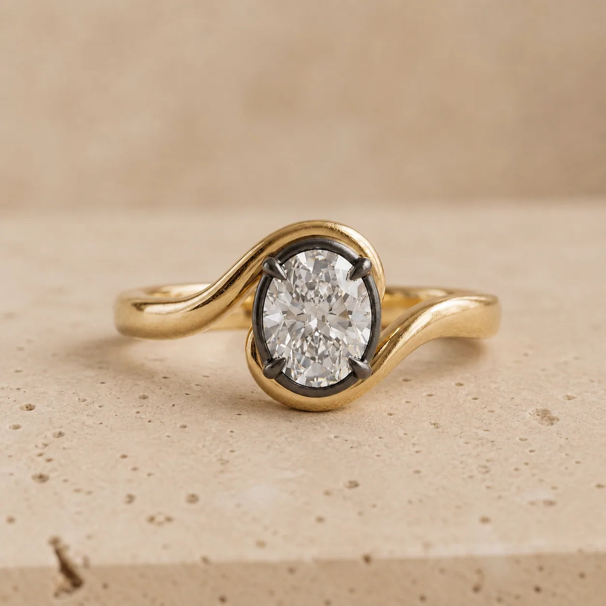 3 CT Oval Lab-Grown Diamond Bezel-Set Bypass Engagement Ring