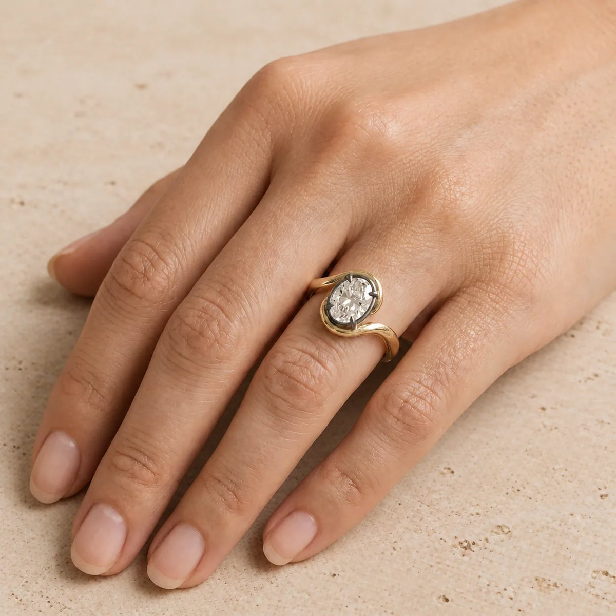 3 CT Oval Lab-Grown Diamond Bezel-Set Bypass Engagement Ring