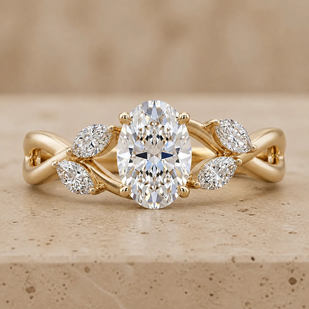 3 CT Oval Lab-Grown Diamond Nature-Inspired Engagement Ring