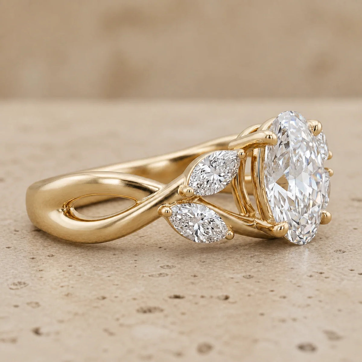 3 CT Oval Lab-Grown Diamond Nature-Inspired Engagement Ring