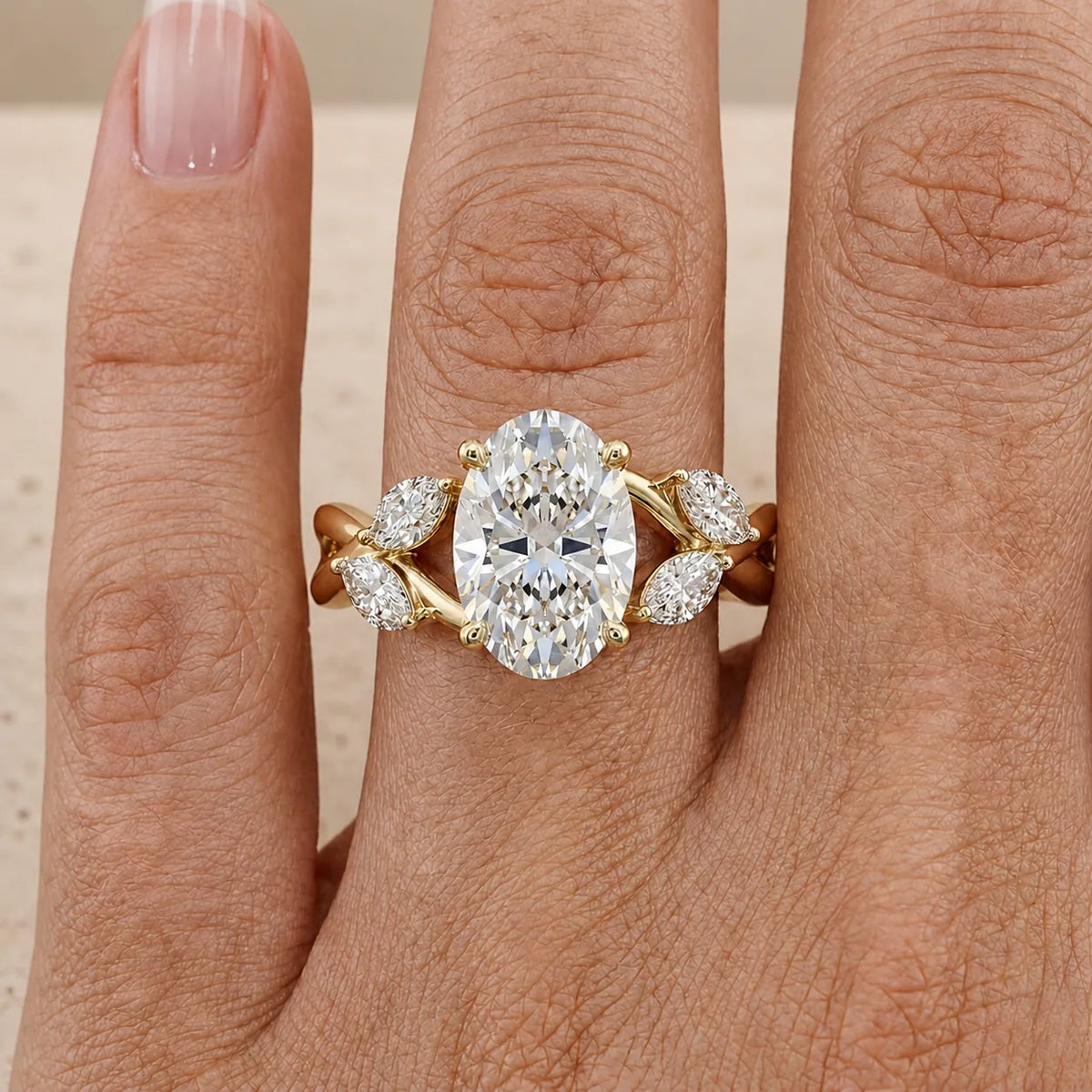 3 CT Oval Lab-Grown Diamond Nature-Inspired Engagement Ring