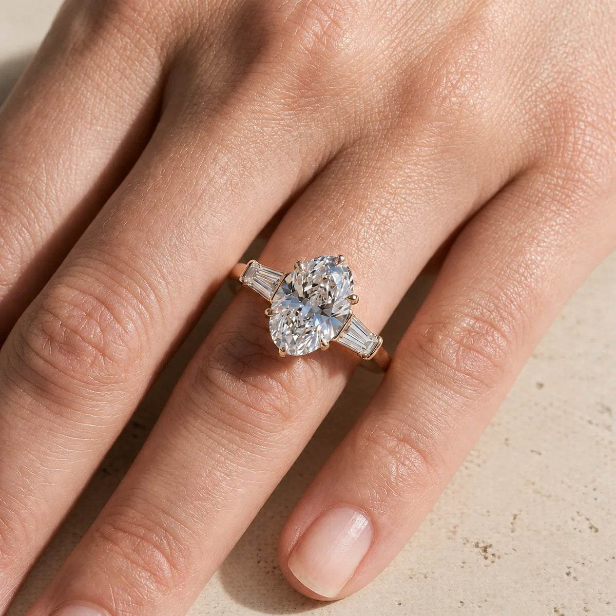 3 CT Oval Lab-Grown Diamond Three-Stone Engagement Ring
