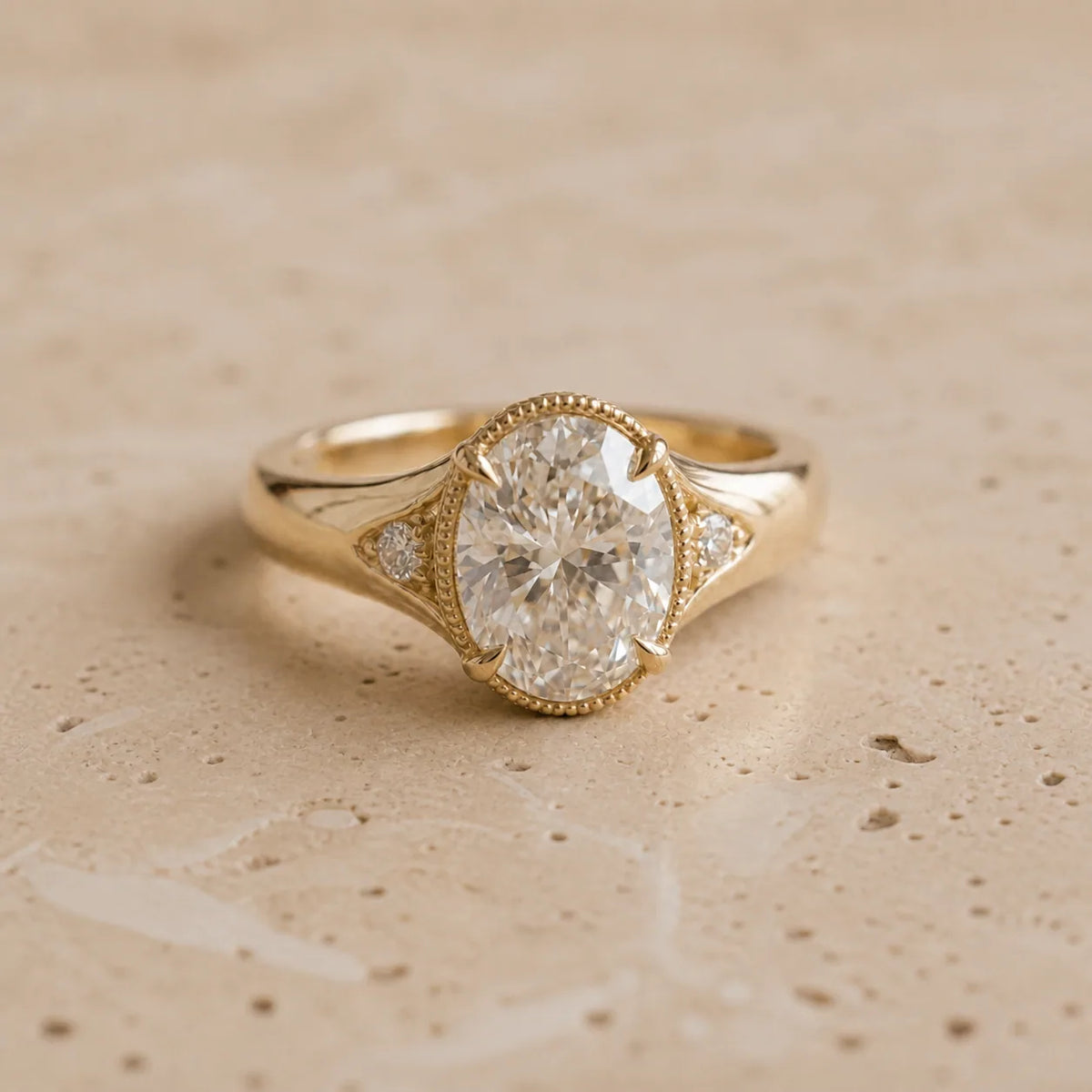 3 CT Oval Lab-Grown Diamond Victorian-Inspired Bezel-Set Milgrain Engagement Ring