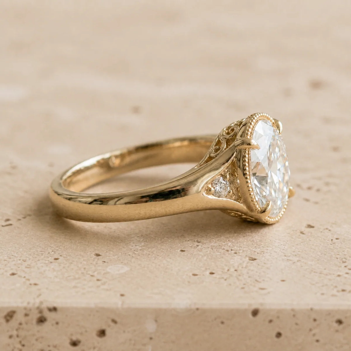 3 CT Oval Lab-Grown Diamond Victorian-Inspired Bezel-Set Milgrain Engagement Ring