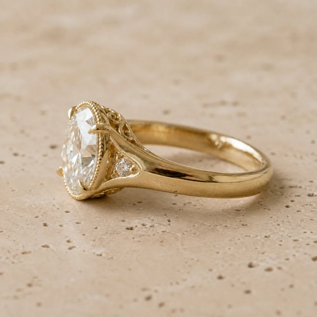 3 CT Oval Lab-Grown Diamond Victorian-Inspired Bezel-Set Milgrain Engagement Ring