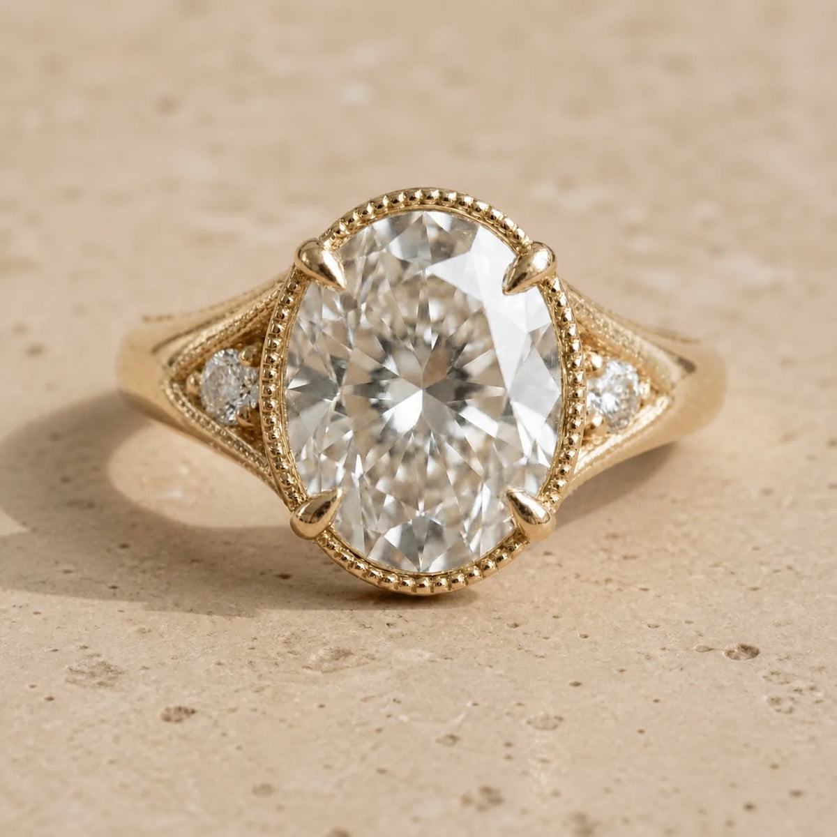 3 CT Oval Lab-Grown Diamond Victorian-Inspired Bezel-Set Milgrain Engagement Ring