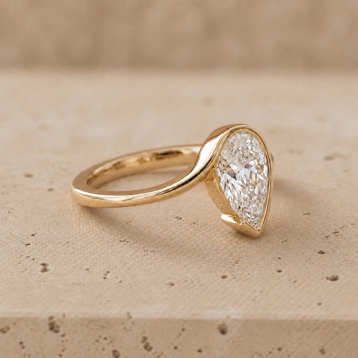 3 CT Pear Lab-Grown Diamond Half-Bezel Engagement Ring