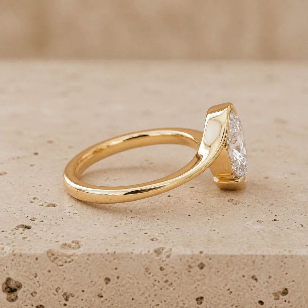 3 CT Pear Lab-Grown Diamond Half-Bezel Engagement Ring