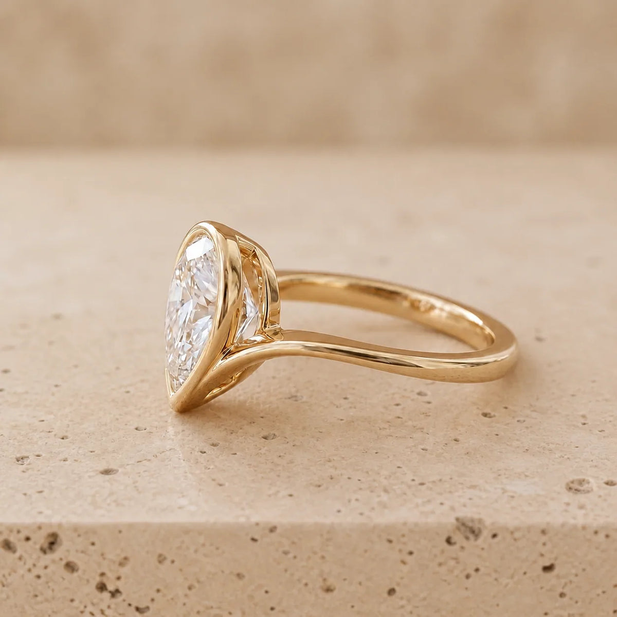 3 CT Pear Lab-Grown Diamond Half-Bezel Engagement Ring