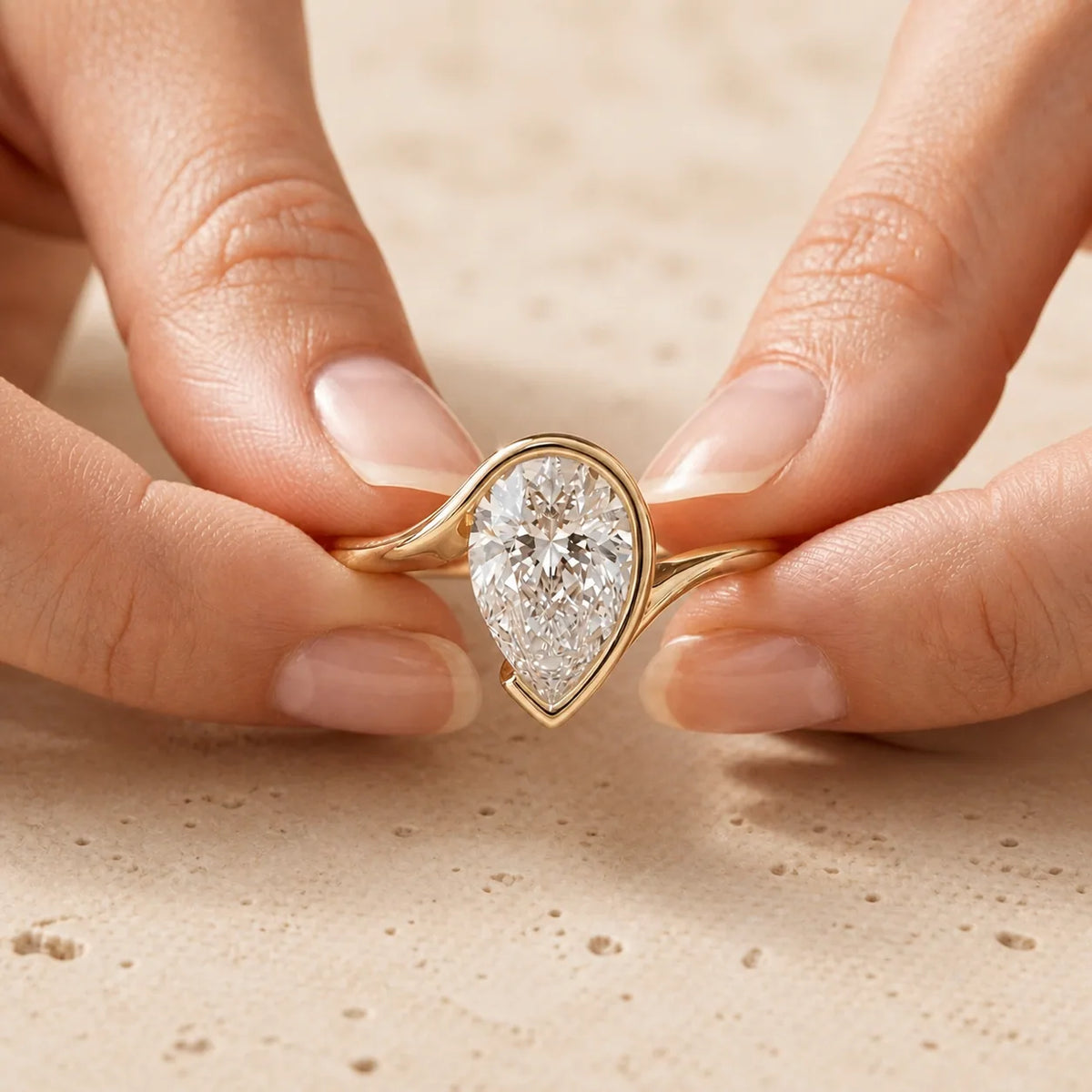 3 CT Pear Lab-Grown Diamond Half-Bezel Engagement Ring